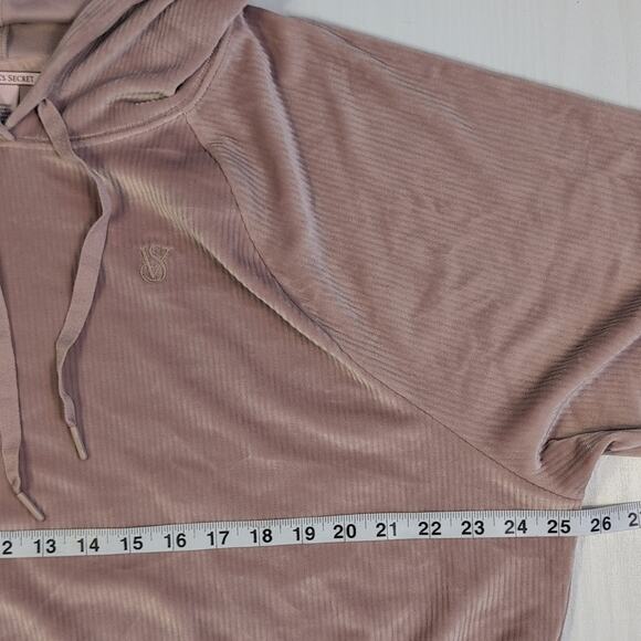 Victoria’s Secret Hoodie Womens XL Blush Ribbed Velour Velvet Cropped Pullover - Picture 5 of 10